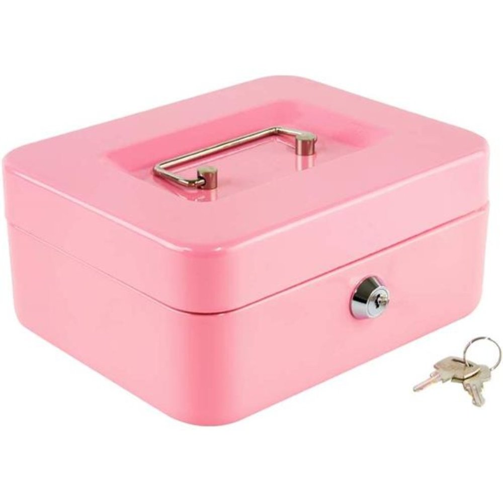 Medium Cash Box with Money Tray,Small Safe Lock Box with Key,Cash Drawer
